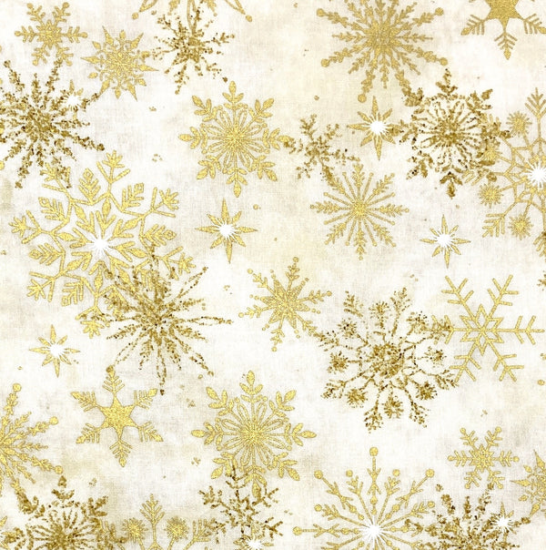 Snowflakes Metallic White Gold | Stonehenge Christmas Joy | Quilting Cotton