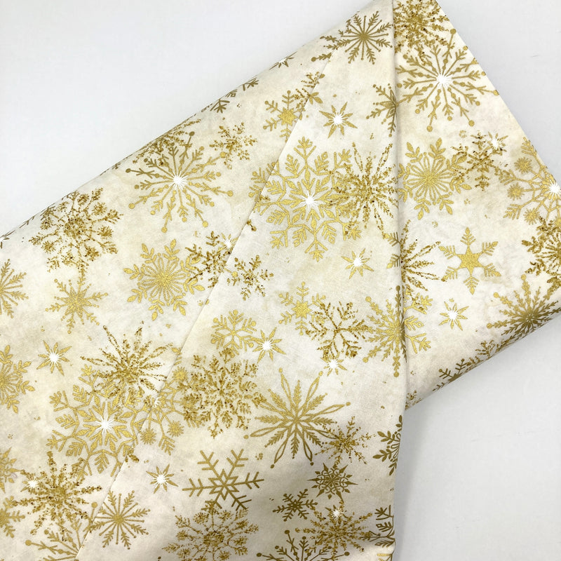 Snowflakes Metallic White Gold | Stonehenge Christmas Joy | Quilting Cotton
