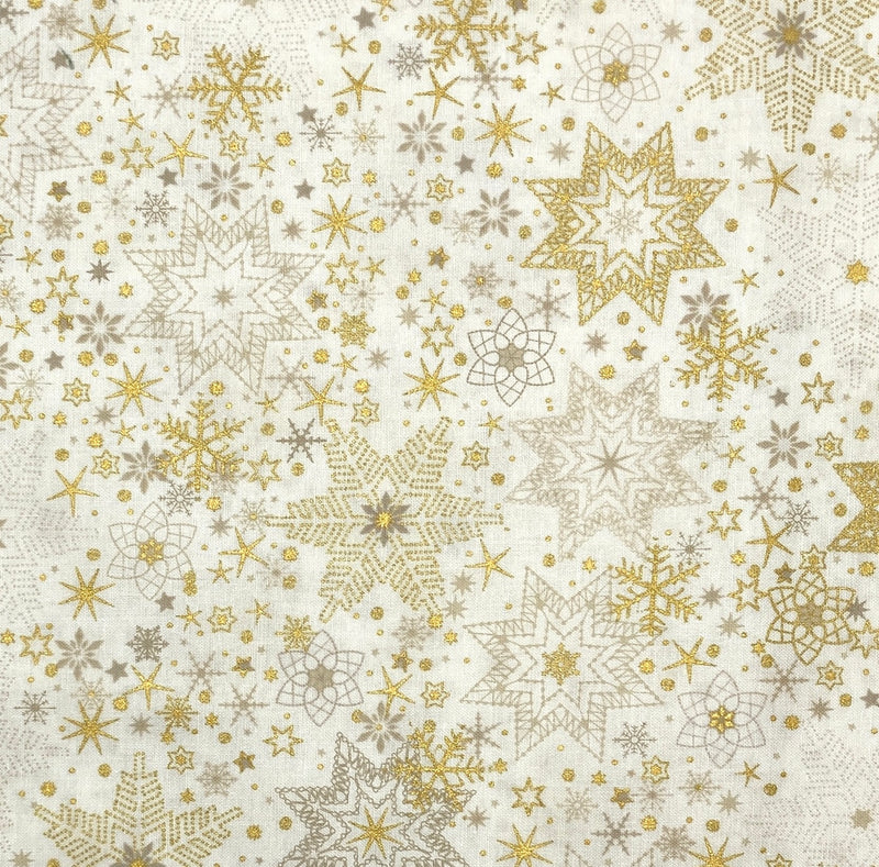 Trees and Snowflakes Metallic White | Stof-Star Sprinkle | Quilting Cotton