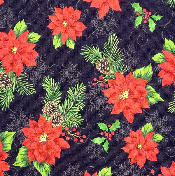 Joyful Poinsettia Black | Joy of the Season | Quilting Cotton