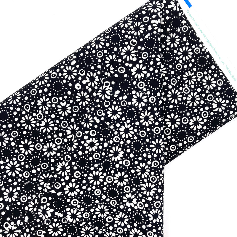 Moonlight Batik "O" Black with Flowers and Spots | Wilmington Batiks | Quilting Cotton