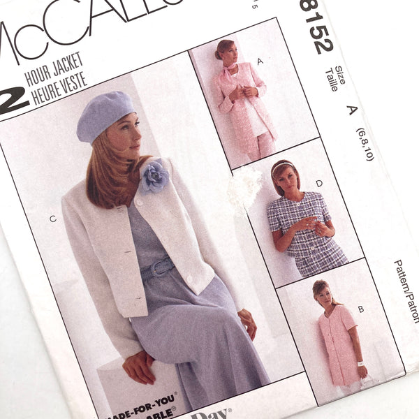 McCall's 8152 | Adult Unlined Jacket in Two Lengths | Sizes 6, 8, 10