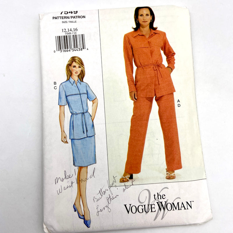 Vogue 7549 | Adult Petite Jacket, Belt, Skirt and Pants  | Size 12-16