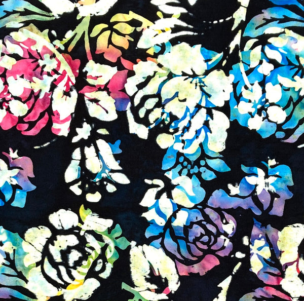 Rainbow Roses on Black | Banyan Batiks Rose Parade | Quilting Cotton