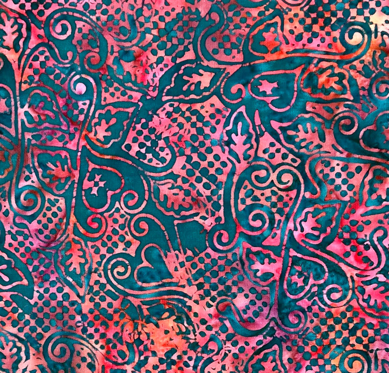 Queen of Hearts Pink and Teal | Batik Textiles | Quilting Cotton