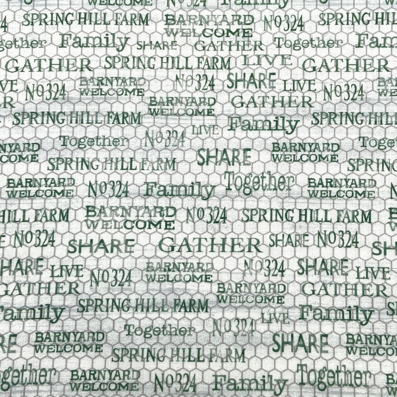 Feedsack Words Gray | Spring Hill Farm | Quilting Cotton