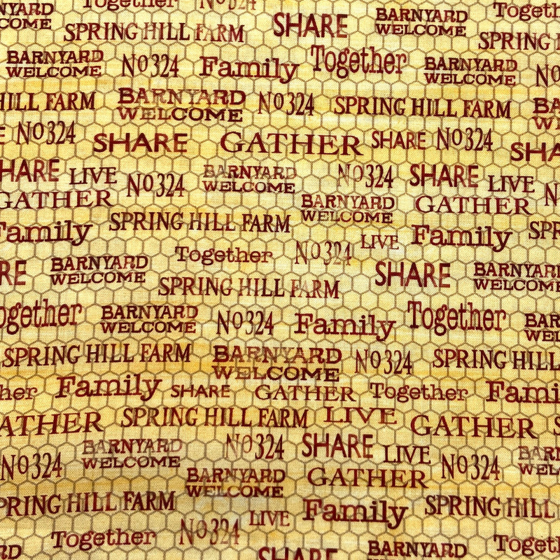 Feedsack Words Gold | Spring Hill Farm | Quilting Cotton