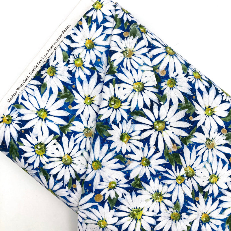 Daisy Spray White on Blue | Fresh As A Daisy | Quilting Cotton