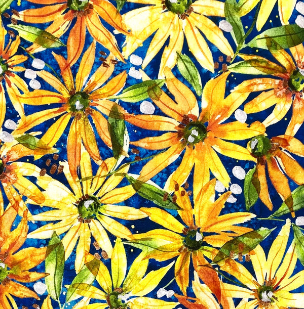 Lazy Daisy Yellow on Blue | Fresh As A Daisy | Quilting Cotton