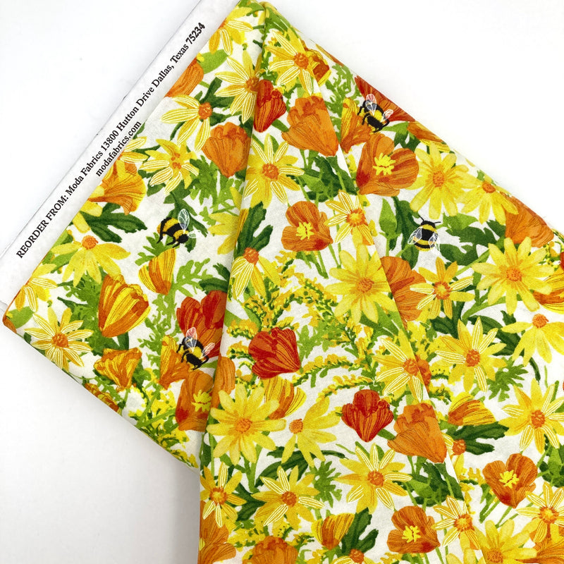 Cream Floral Bees | Wild Blossoms | Quilting Cotton