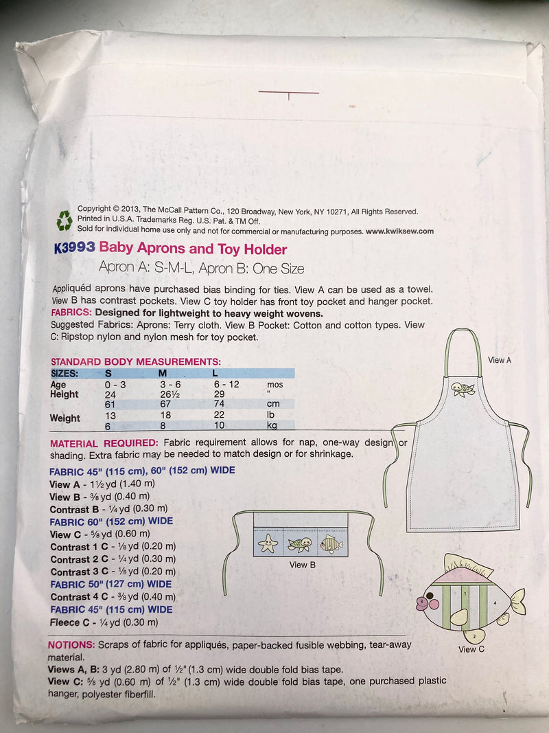 Baby Aprons and Toy Holder | Apparel Pattern Kit