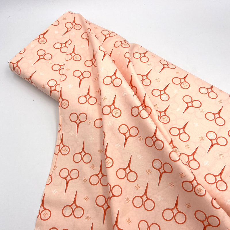 Orange embroidery scissors print quilting cotton