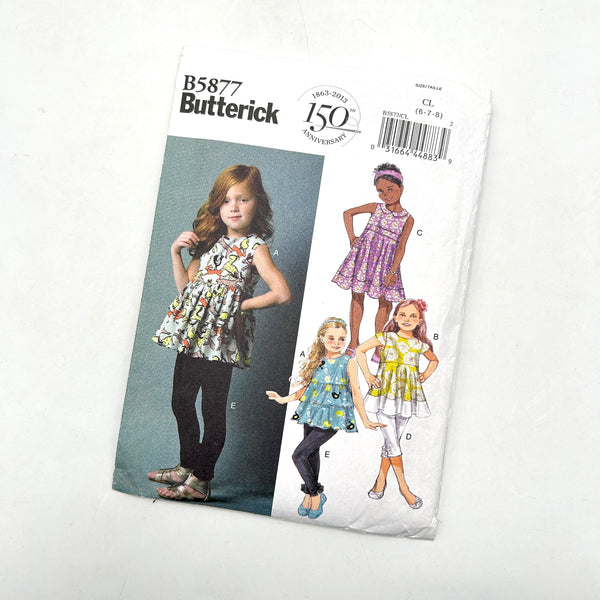 Butterick B5877| Kids' Tunic, Dress, Leggings | Size 6-8