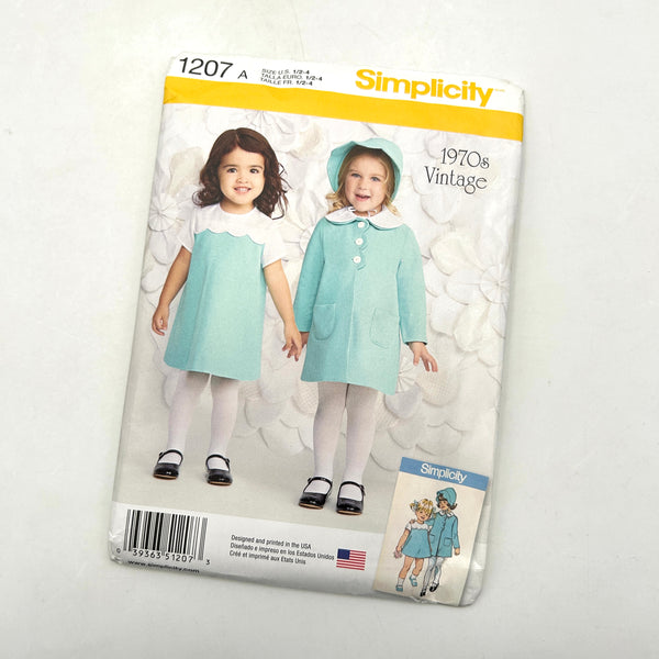 Simplicity 1207 | Toddlers' Dress, Coat, Bonnet | Size 1/2-4