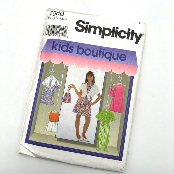 Simplicity 7980 | Kids' Dress, Top, Pants, Bag | Size 7-8-10