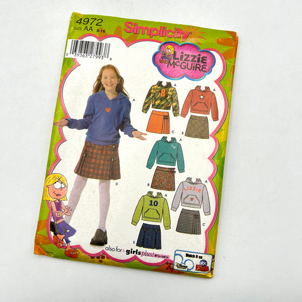 Simplicity 4972 | Kids' Lizzie McGuire Skirts, Knit Top | Size 8-16