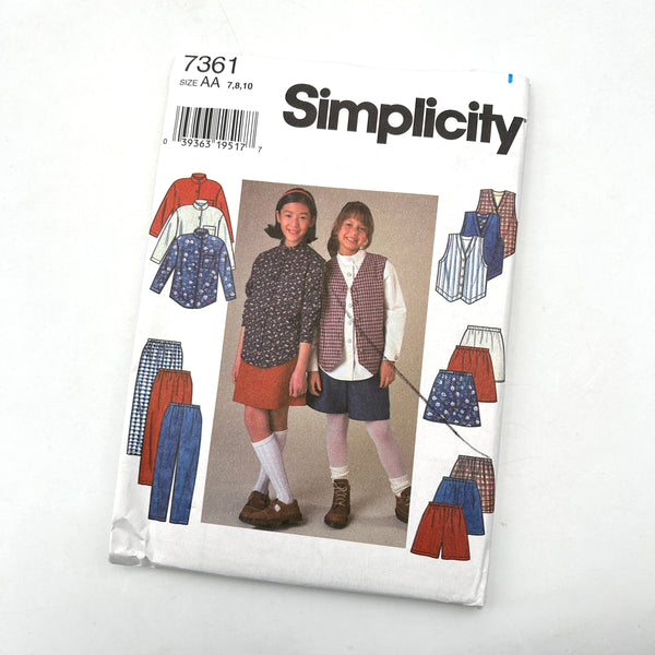 Simplicity 7361 | Kids' Tops, Vest, Skirt, Bottoms | Size 7-10