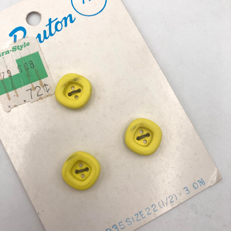 1/2" Yellow Squishy Squares | Set of 3 | Plastic Buttons