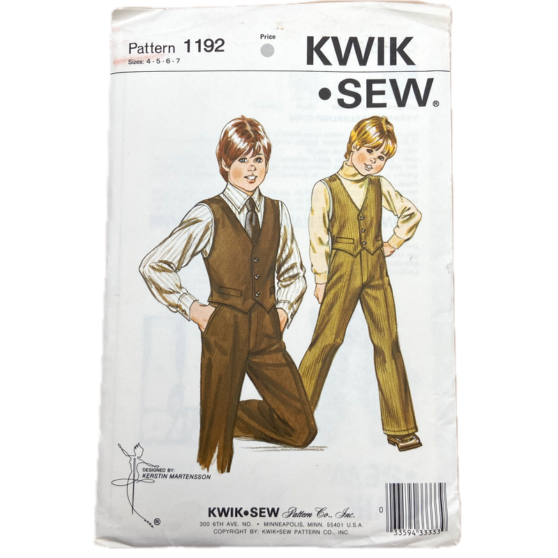 Kwik Sew 1192 | Boys' Pants and Vest | Size 4-7