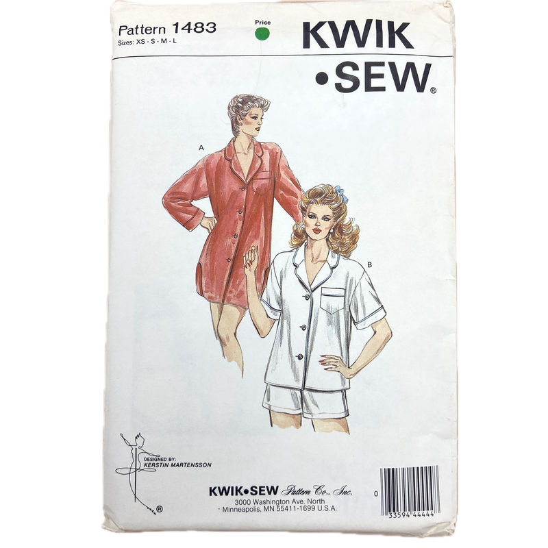 Kwik Sew 1483  | Adult Nightshirt & Pajamas | Size XS - L