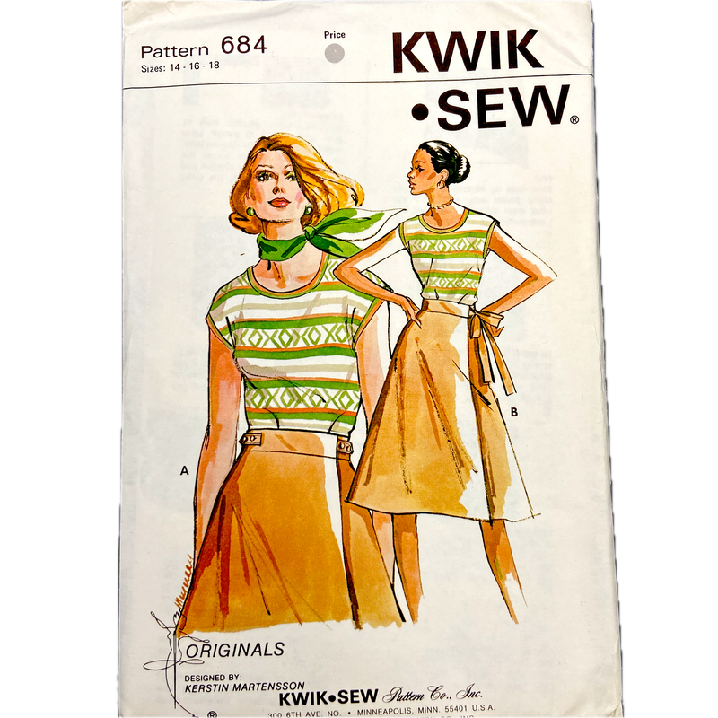 Kwik Sew 684 | Knit Top and Wrap Skirt | Size 14-18