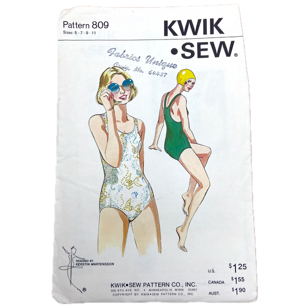 Kwik Sew 809 | One Piece Racing Swimsuit | Size 5-11