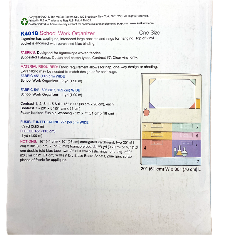 Kwik Sew K4018  | School Work Organizer