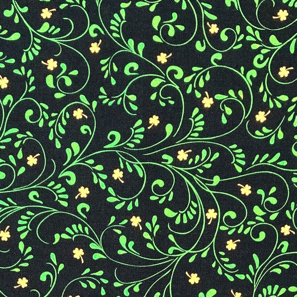 Leaf Vine Black | Quilted Treasures Irish Wishes | Quilting Cotton