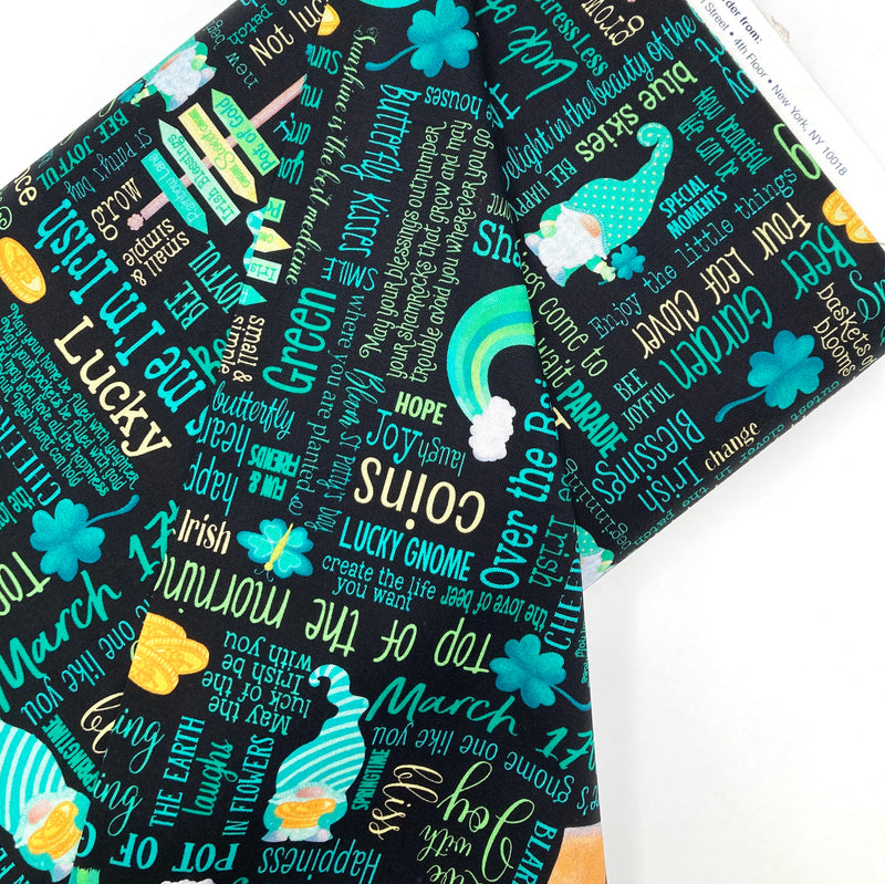 Lucky Words Black | Kanvas Lucky Gnomes | Quilting Cotton
