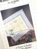 A quilt pattern product image featuring a quilted basket with a 1930's theme by Jill Reber.