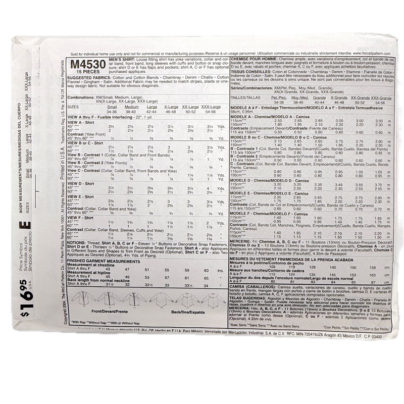 McCall's M4530 | Adult Western Shirts | Choose Your Size