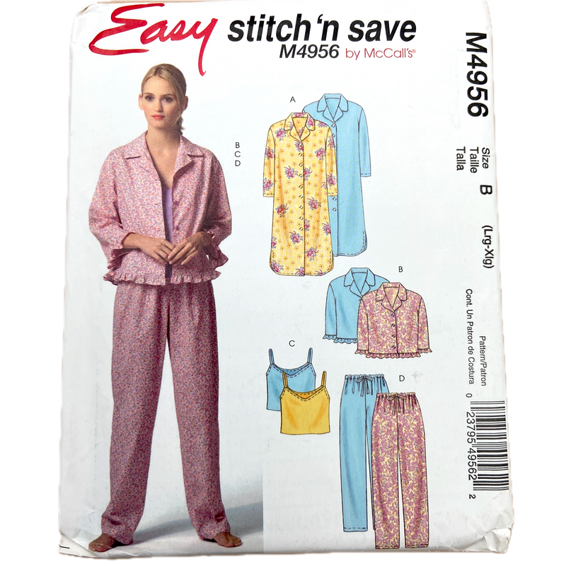 McCall's M4956 | Adult Nightshirt, Top Camisole and Pull-on Pants | Size 16-22