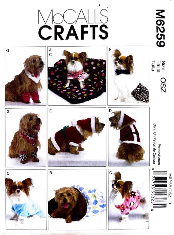 McCall's M6259 | Dog Costumes and Blanket | Sizes OSZ One Size