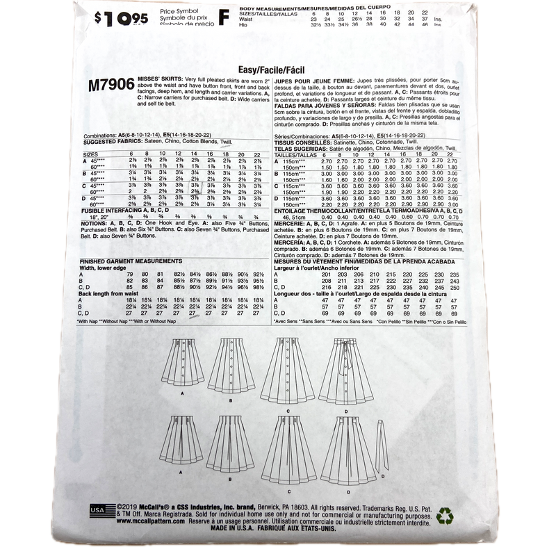 McCall's M7906 | Adult Skirts | Size 6-14 or 14-22