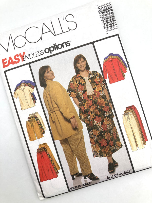 McCall's 9294 | Adult's Shirt, Pull-on Pants or Shorts and Skirt | Sizes 28W, 30W, 32W, 46, 48, 50