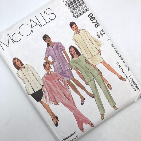 McCall's 9676 | Adult's Top, Pull-on Pants, Skirt and Scarf | Sizes 26W, 28W, 30W, 44, 46, 48