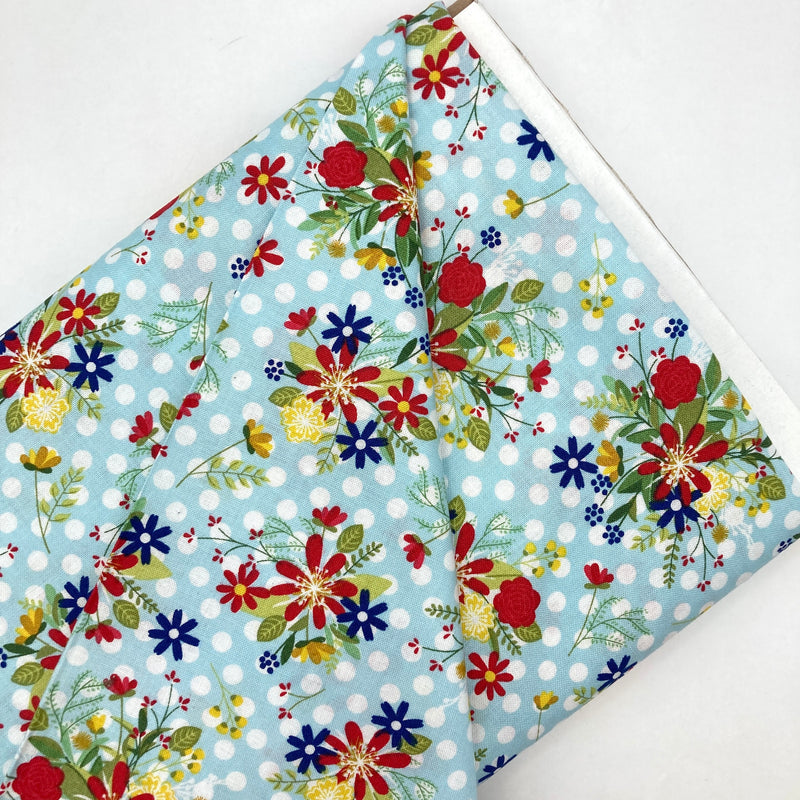 Polka Dot Flower Blue | Red, White & Bloom | Quilting Cotton
