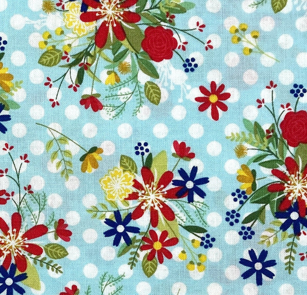 Polka Dot Flower Blue | Red, White & Bloom | Quilting Cotton