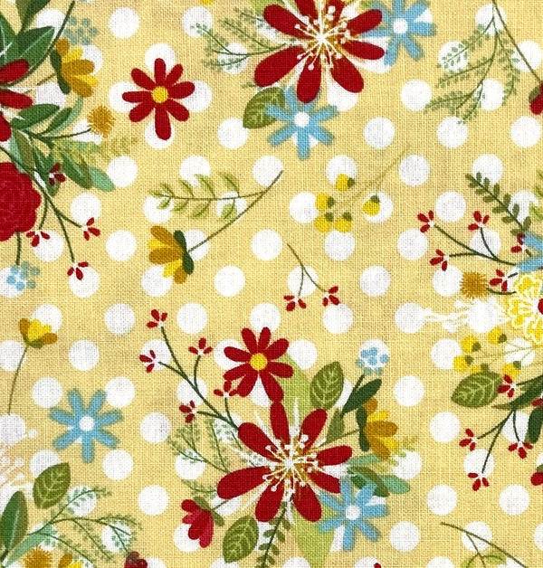 Polka Dot Flower Yellow | Red, White & Bloom | Quilting Cotton