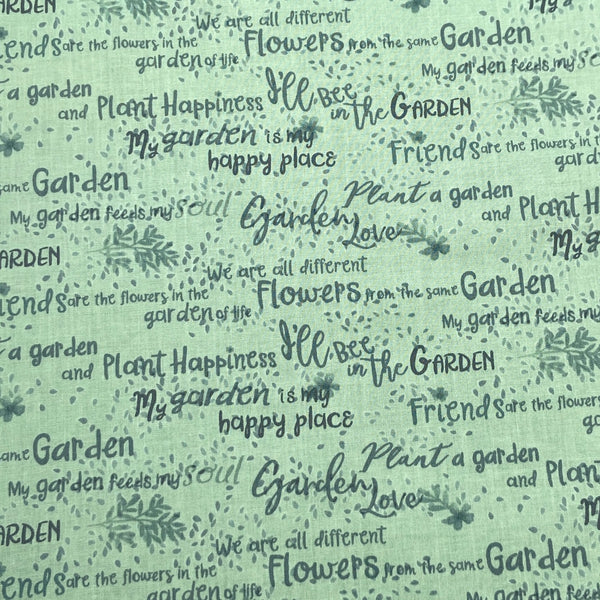Garden Words Green | Garden Notes | Quilting Cotton