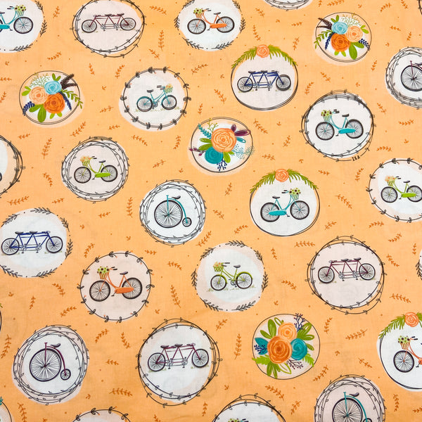 Bicycle Medallion Apricot | Scenic Route | Quilting Cotton
