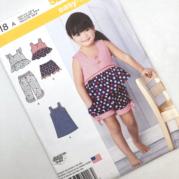 Simplicity 1118 | Toddler's Dress, Top and Cropped Pants and Shorts | Sizes 1/2-4
