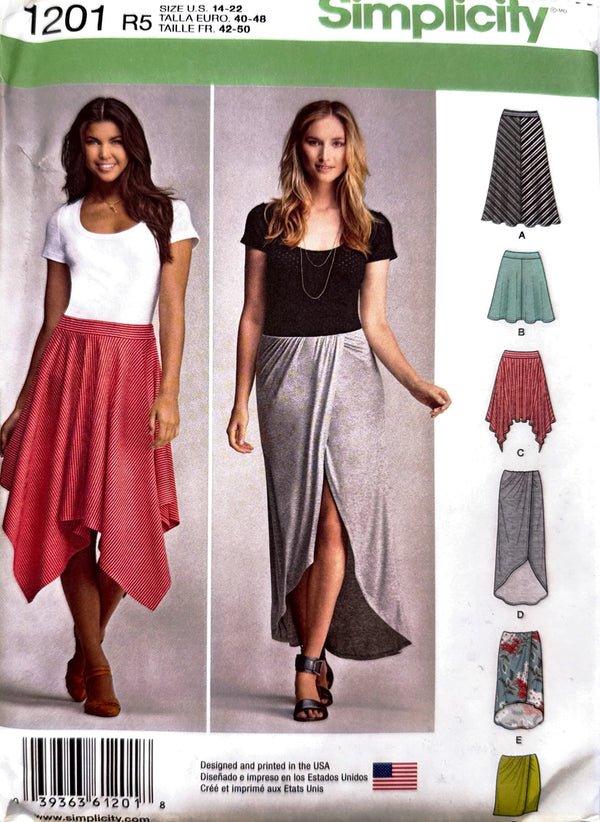 Simplicity 1201 | Adult Knit Pull-On Skirts with Variations | Size 14-22