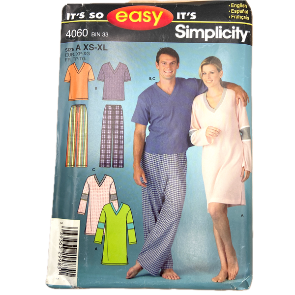 Simplicity 4060 | Adult Pants and Knit Nightshirt or Top | Size XS - XL
