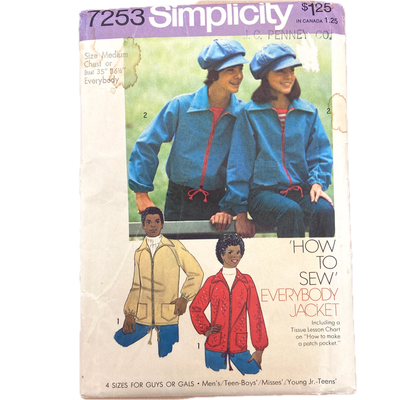 Simplicity 7253  | Adult Unlined Jacket in Two Lengths and Cap | Chest 35" or 36"