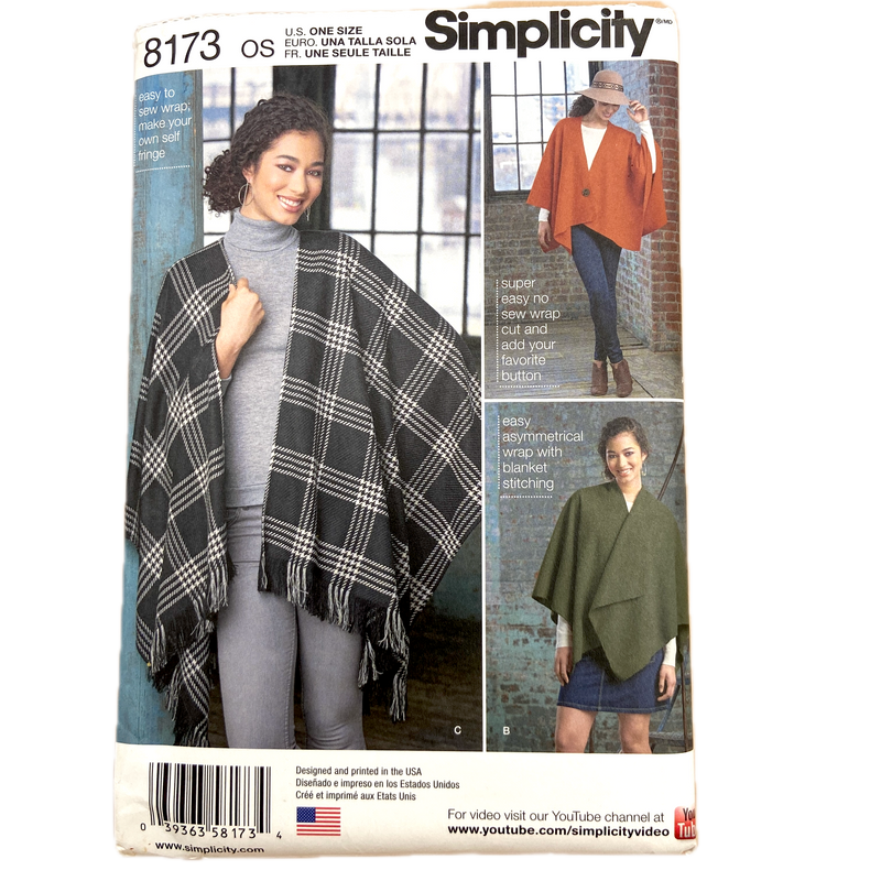 Simplicity 8173  | Adult Fleece Poncho Wraps | One Size Fits Most