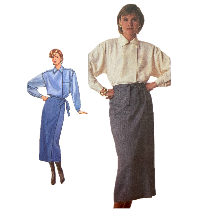 Simplicity 8293 | Mock-Wrap Skirt in Two Lengths and Very Loose-Fitting Shirt | Size 12