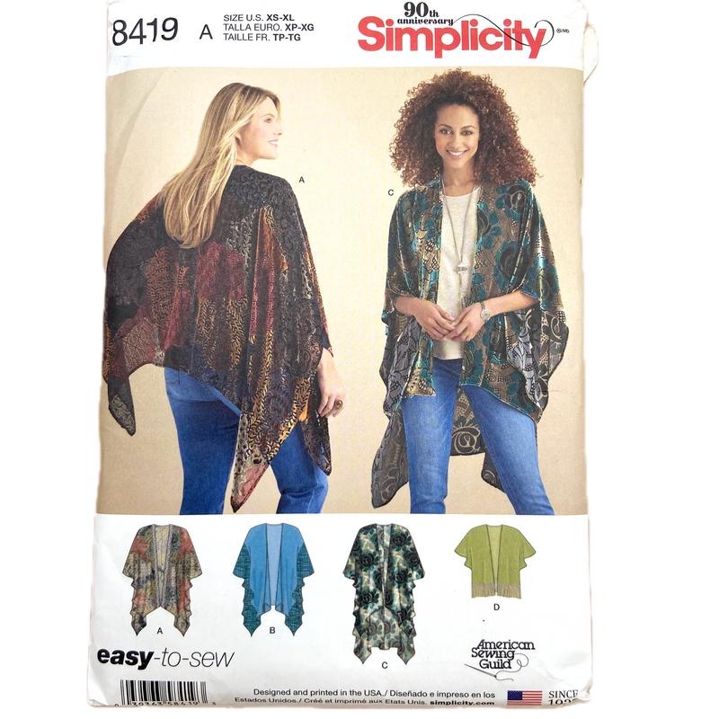 Simplicity 8419  | Adult Wrap With Variations | Size XS - XL