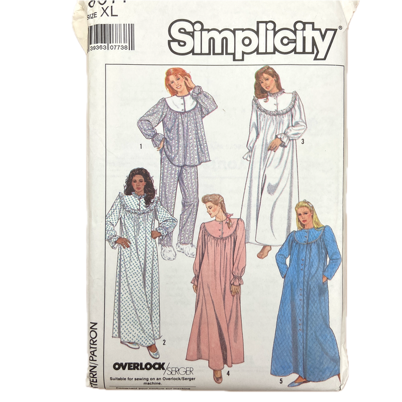 Simplicity 8914  | Adult Pajamas, Nightgown and Robe | Size 22-24
