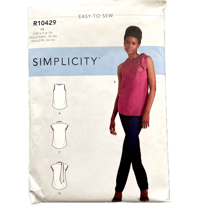 Simplicity R10429  | Adult Top With or Without Neck Ties | Size 6-14